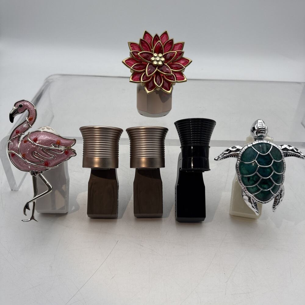 5 Bath & Body Works Wallflower Fragrance Diffuser Plug Turtle Flamingo, 1 Yankee